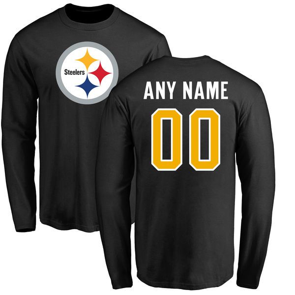 Men Pittsburgh Steelers NFL Pro Line Black Any Name and Number Logo Custom Long Sleeve T-Shirt->->Sports Accessory